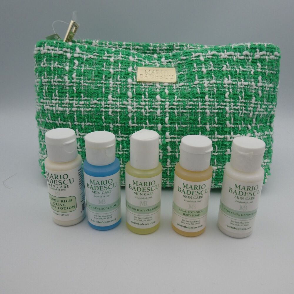Mario Badescu Tweed Cosmetic Bag + 5 Travel Size Skincare Products NWT/New